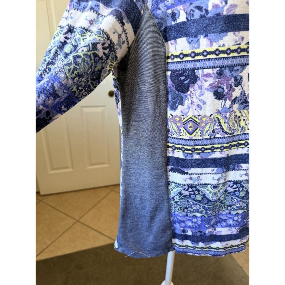 Zenergy by Chico's Large 2 Blue Purple Boho Print Tunic Top Long Sleeve - Picture 5 of 15
